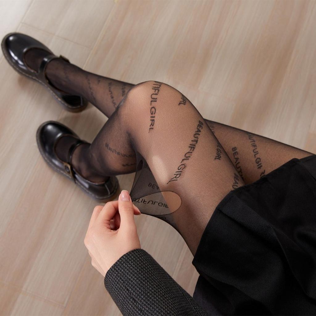 Black Stockings with Letter Print, Scratch Resistant and Sexy Stockings