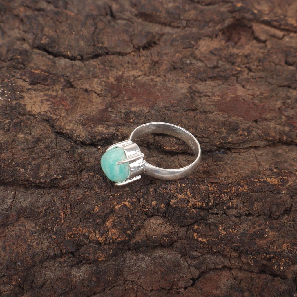 Amazonite Gemstone Sterling Silver Boho Stackable Heart Chakra Sisters Gift Ring RR-43-32