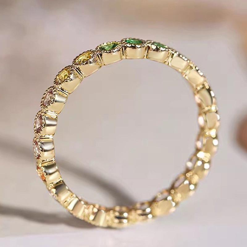 CopperColorful Rainbow Cubic Zircon Promise Rings for Women Gold Color Luxury Trendy Wedding Accessories