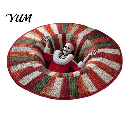Thickened Cozy Mat Round Christmas Rug, 39" Imitation Cashmere Santa Snowflake Pattern, Holiday Party Floor Covering Area Rug for Home Living