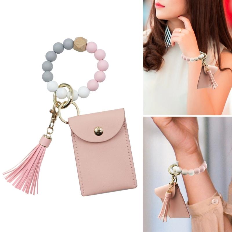 Fashionable Silicone Beaded Keychain with Tassels Coin Purse Charm Keyring Pendant Keyring Gift for Sisters and Mothers