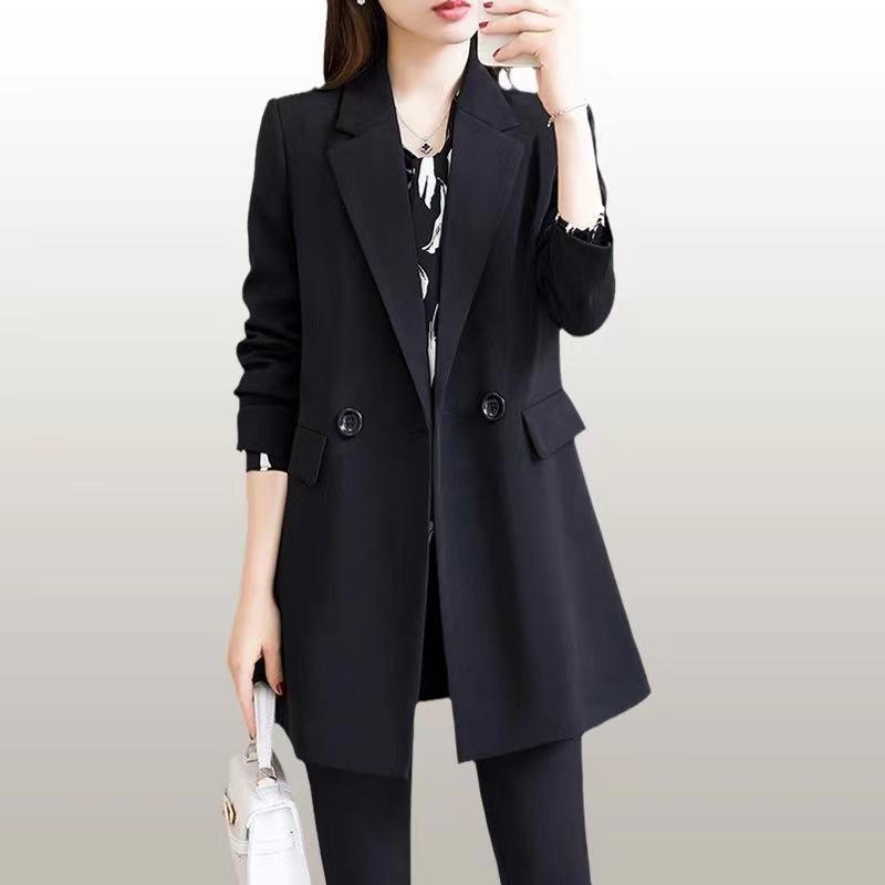 Damen Herbst Frühling Mode Langarm Offene Jacke Einfarbig Lässiger Langer Blazer Strickjacken Mäntel