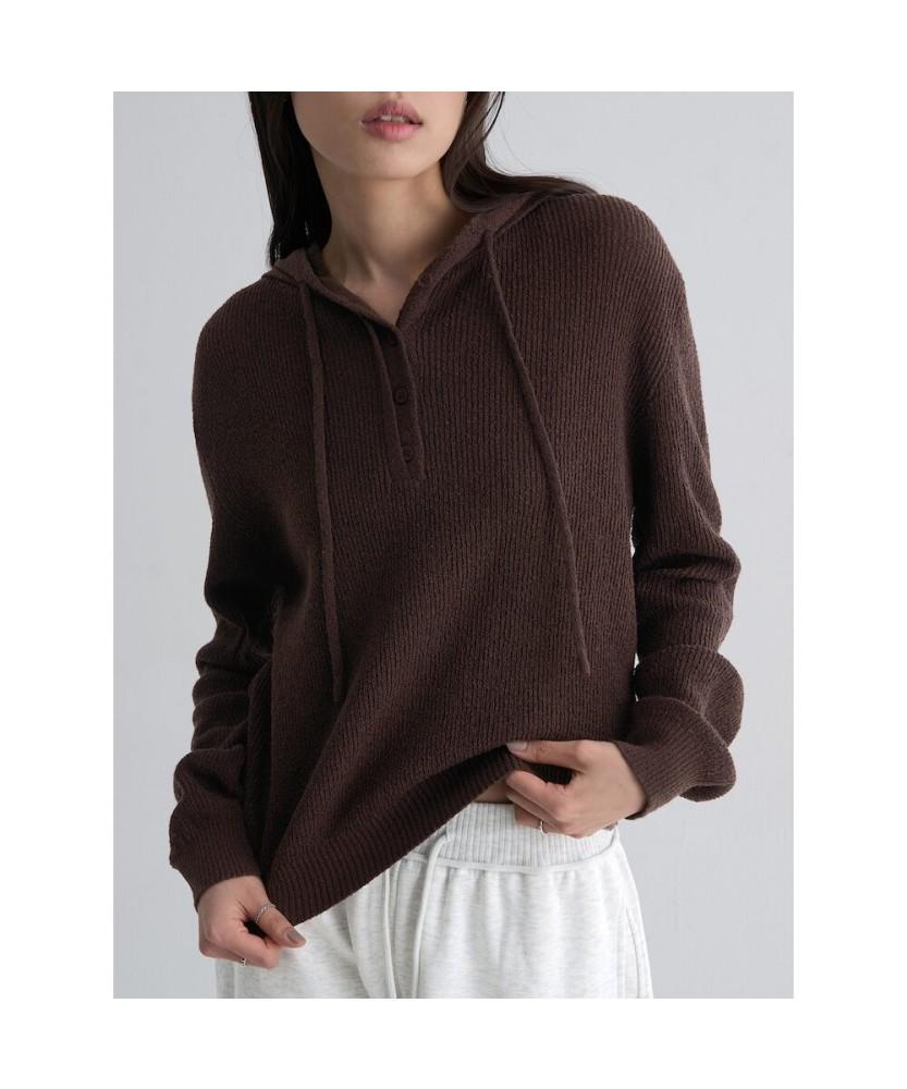 8seconds Button Hooded Pullover Brown