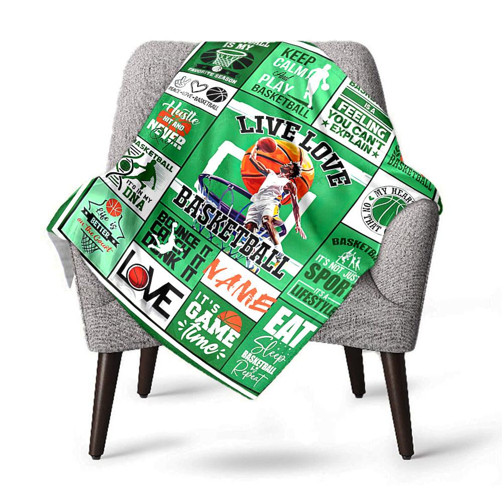 Basketball Theme Home Customize Your Name Blanket Comfortable Soft Lightweight Multiseasonal Use For Picnics Sofas Offices Beds Living Rooms Perfect
