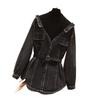 Women's Denim Jacket Spring Autumn Fake Two Pieces Appear Thin Ladies Temperament Long Sleeve Female Cowboy Coat