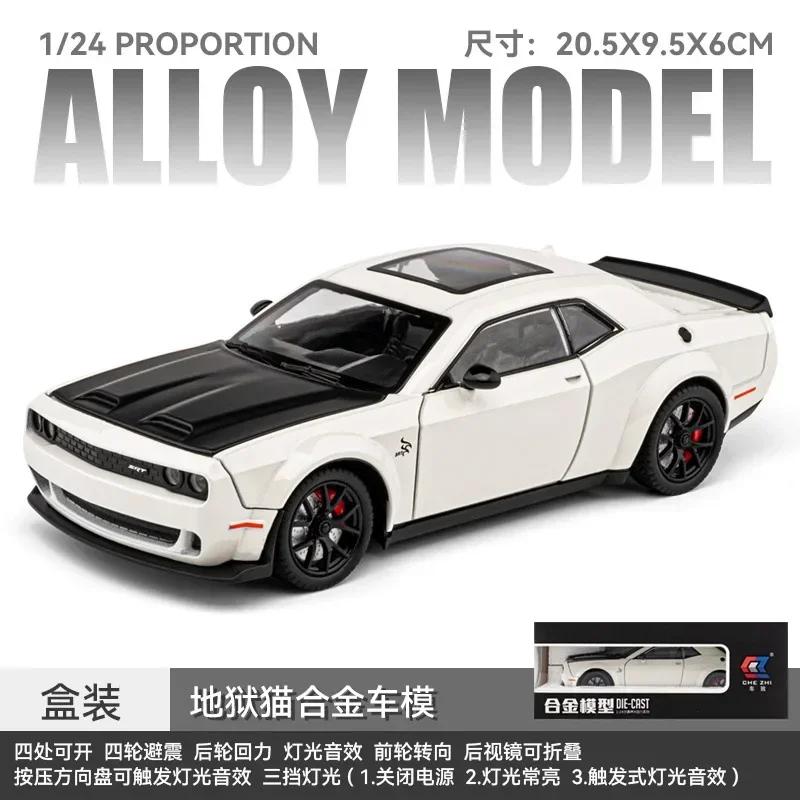 Simulation 1:24 Dodge Challenger Hellcat Redeye Leichtmetall-Automodell mit Sound und Licht Kinderspielzeug Geburtstagsgeschenk Miniaturauto