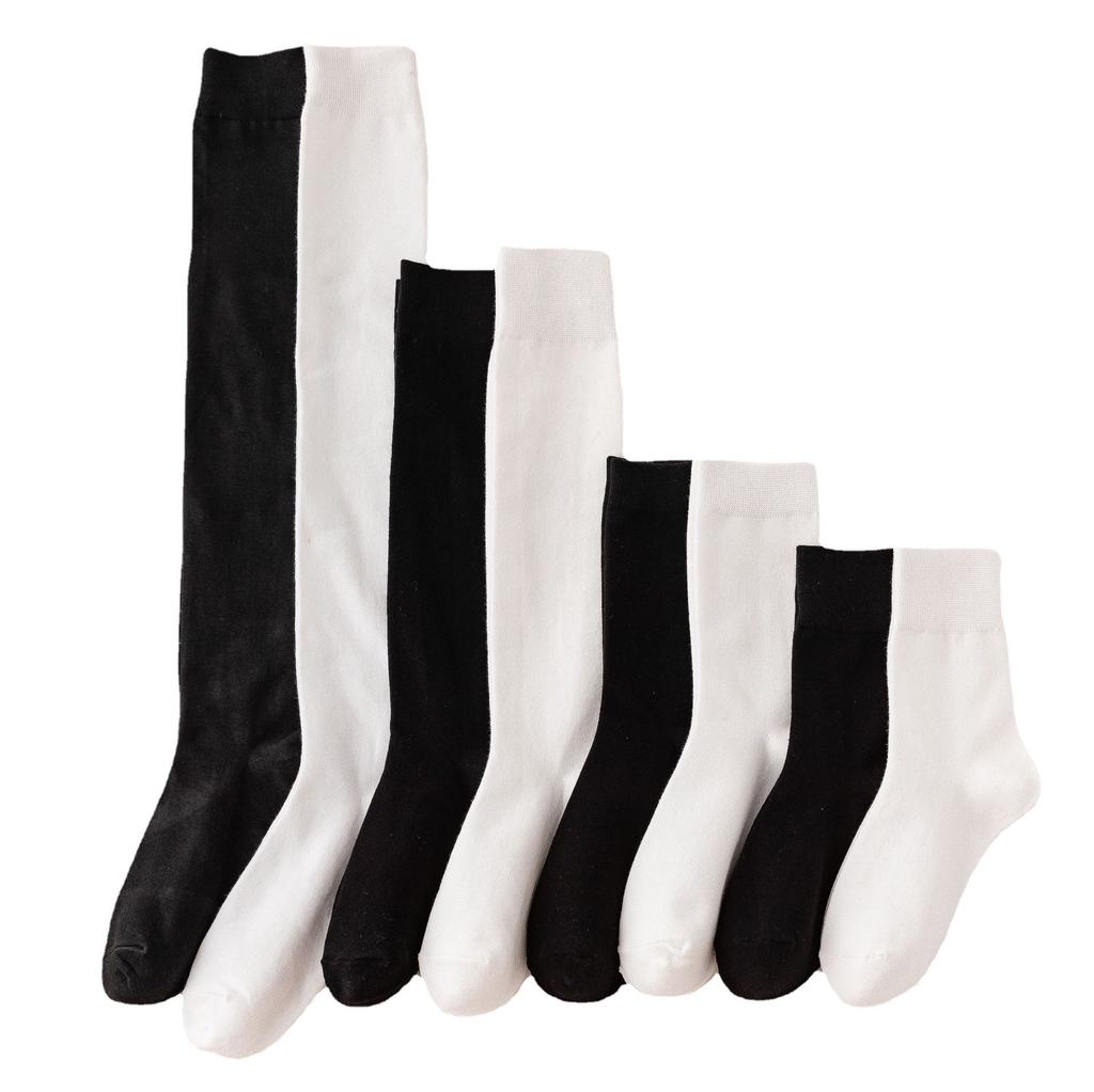 Black And White Socks Women'S Autumn And Winter Tube Socks Japanese Solid Color Calf Socks Cotton Korean Version Knee Socks Zhuji Socks Wome
