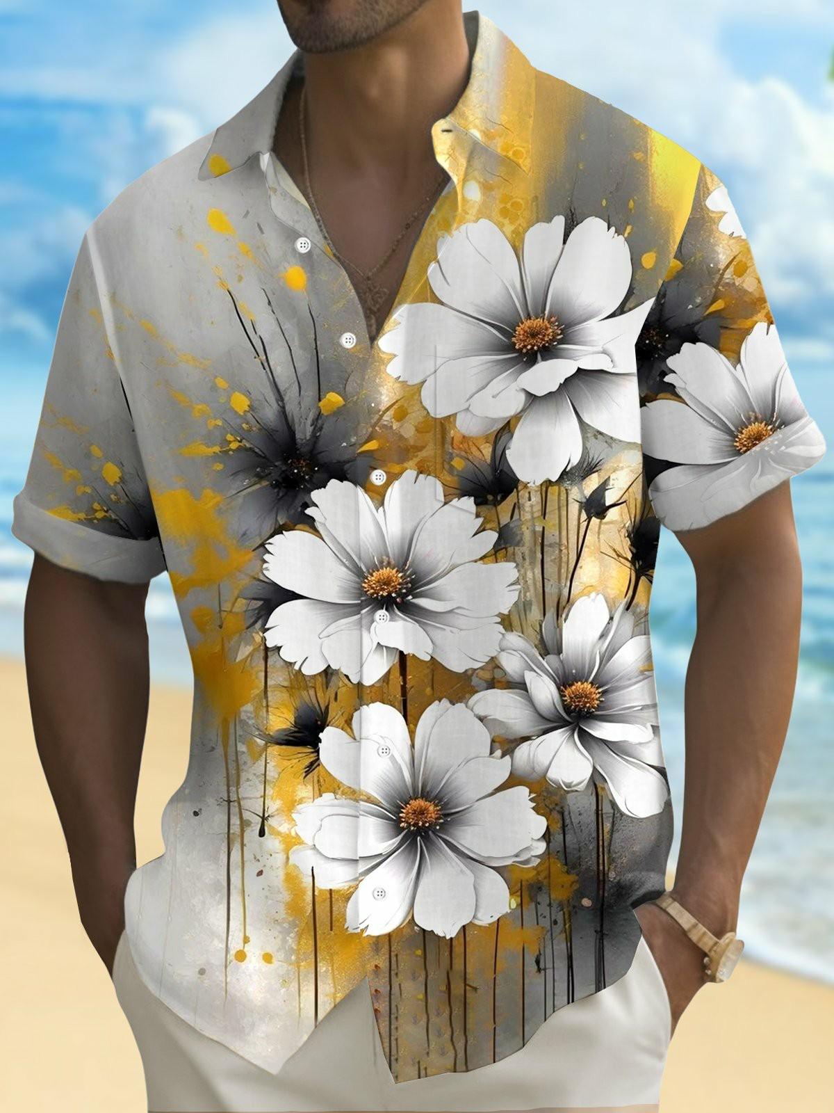 

Летние мужские рубашки с 3D-принтом и цветочным принтом, повседневные рубашки в гавайском стиле, рубашки на пуговицах, одежда для отпуска с коротким рукавом, пляжная одежда без карманов XL