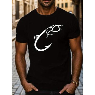 Men's Catfish Hook Graphic T-Shirt - Short Sleeve, Round Neck, Summer Casual Top