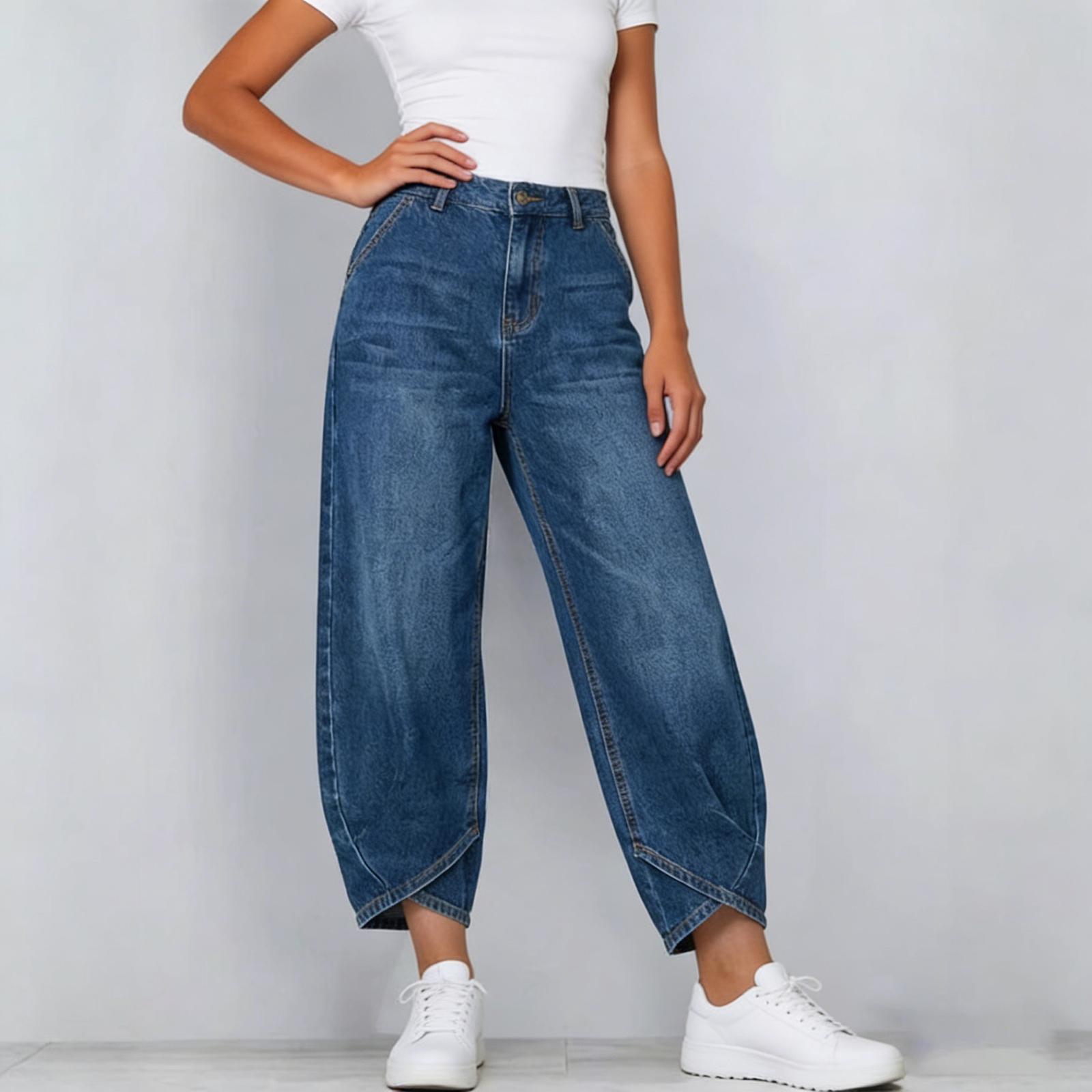Ladies  Casual Loose Wide Leg Women s Denim Pants M синий