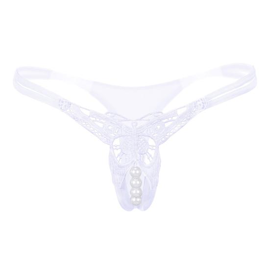Hot Sexy Faux Pearl String Massasje Åpent Skritt Undertøy Truse Lady G-String