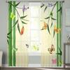 Bamboo Pattern With Butterflies Tulle Sheer Window Curtains For Living Room Bedroom Modern Chiffon Voile Curtains Fabric Drapes