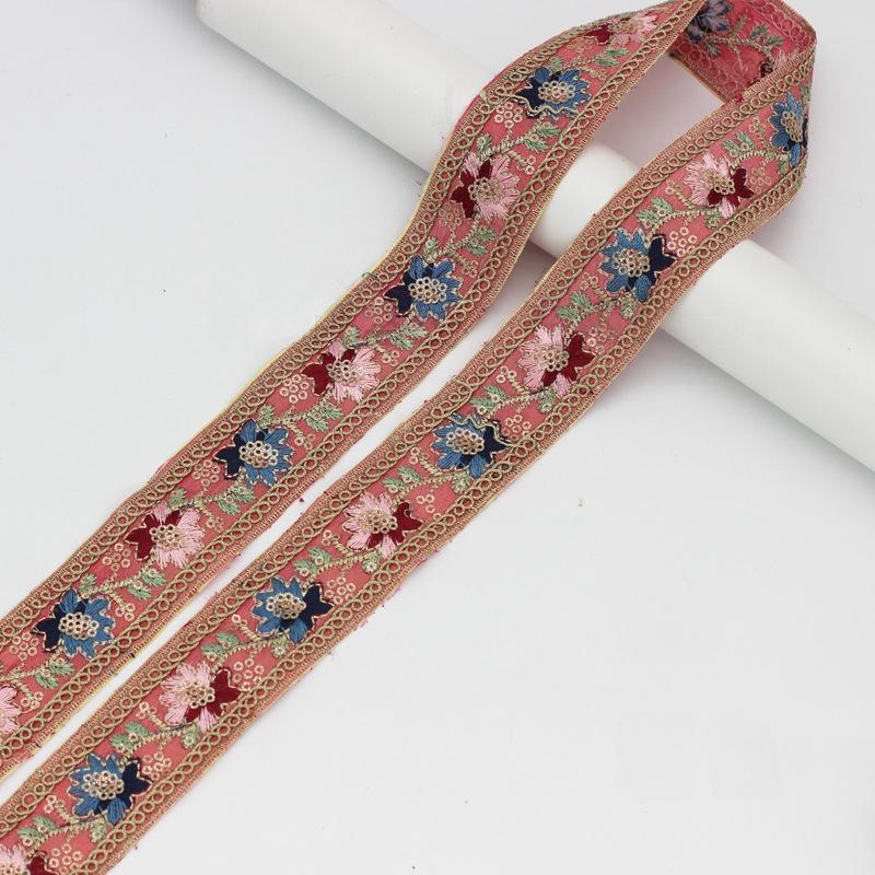 5yards Ethnic Style Lace Embroidered Sequin Ribbon Webbing Sequins Trim for Clothing Cuff Decoration DIY Sewing Accessories