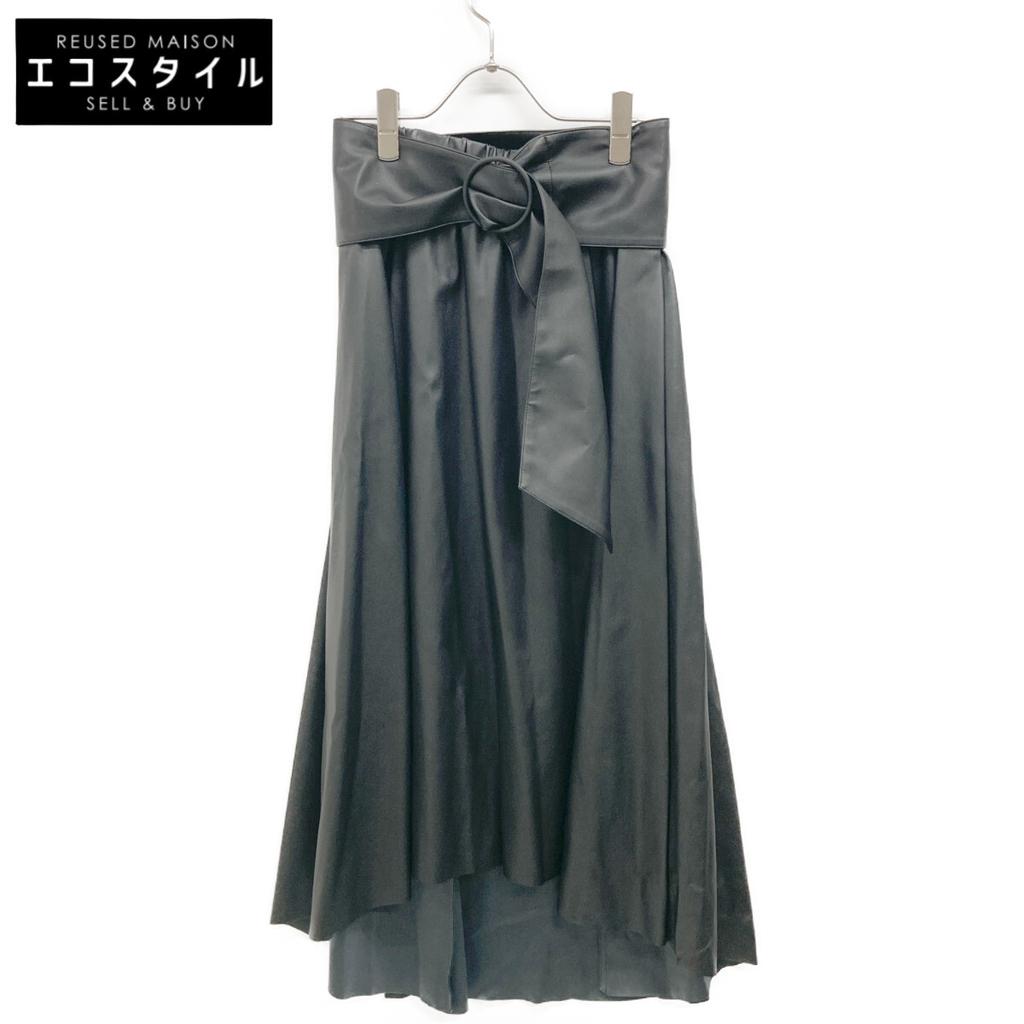 ADORE 531-7220927 Noir leather belted flared shoes skirt 38 blackUsed