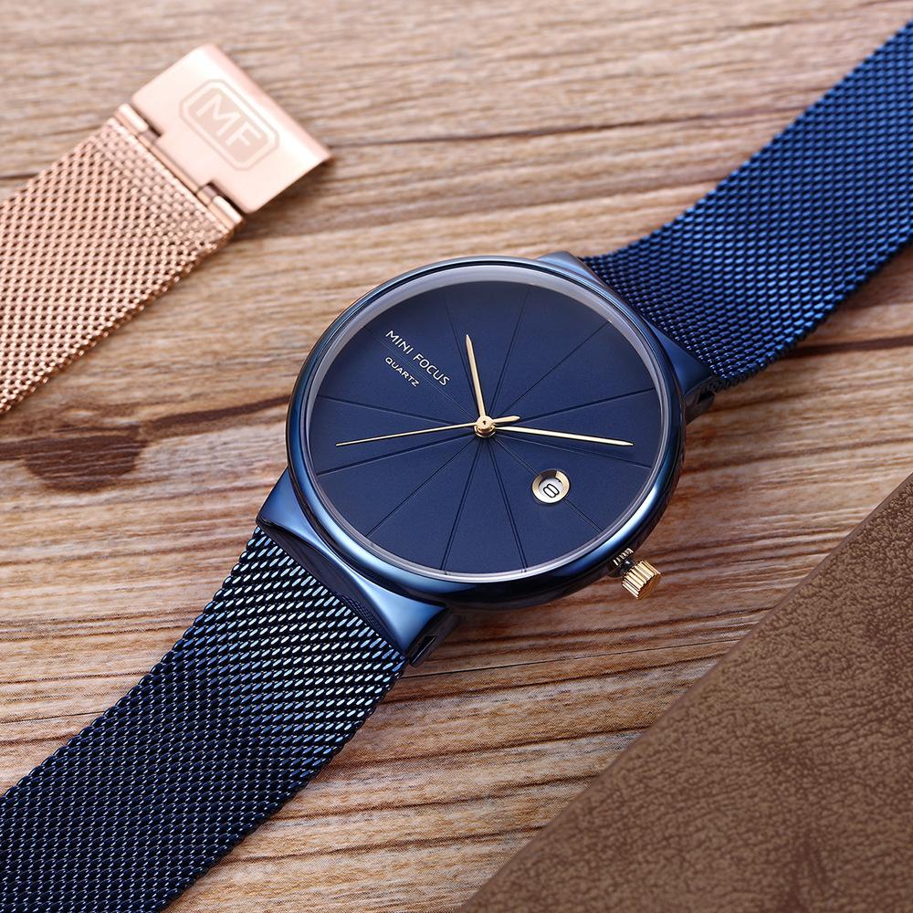 Mini Foci Ultra-Thin Watch Wrist Watches Japanese Movement Calendar Waterproof Stainless Steel Mesh Belt 0176G