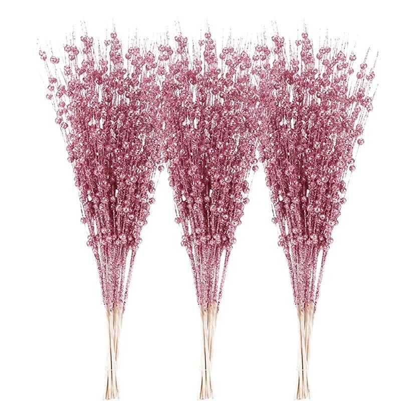 

12 шт., золотые рождественские декоративные вспышки, искусственный стебель ягоды, декор для рождественской елки, венок «сделай сам», камин, праздничные поделки, подарки розовый