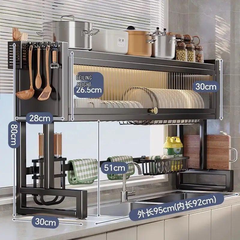 Multifunctional Kitchen Sink Organizer: Dustproof Dish and Cupboard Rack for Countertop Storage.