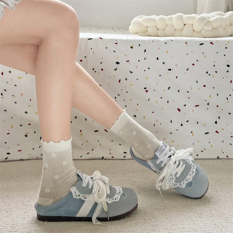 Lace retro versatile soft-soled bag head thick-soled slippers summer outer wear inner height increase half-drag single shoes