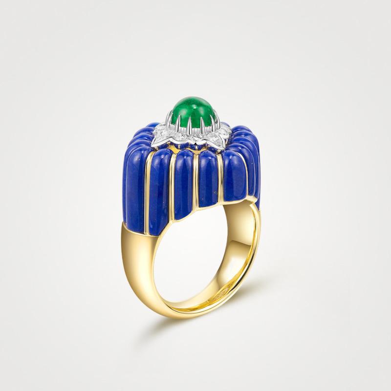 BELLA BOX Italian Vintage Crown Imitation Natural Emerald Ring Suitable For Women's Daily Party Wear Fashion Jewelry