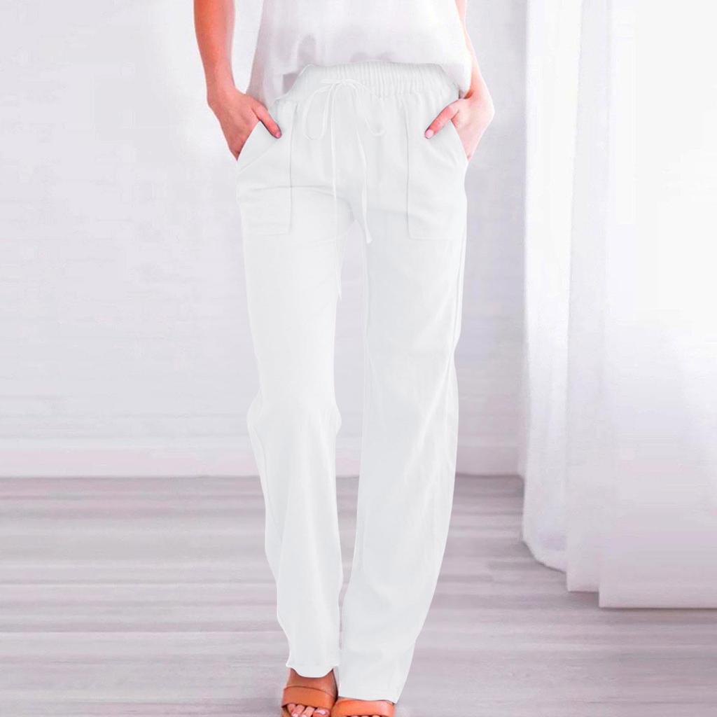 Damen Casual Hose Locker Und Bequem Elastischer Bund Gerade Hose Mit Tasche Farbe