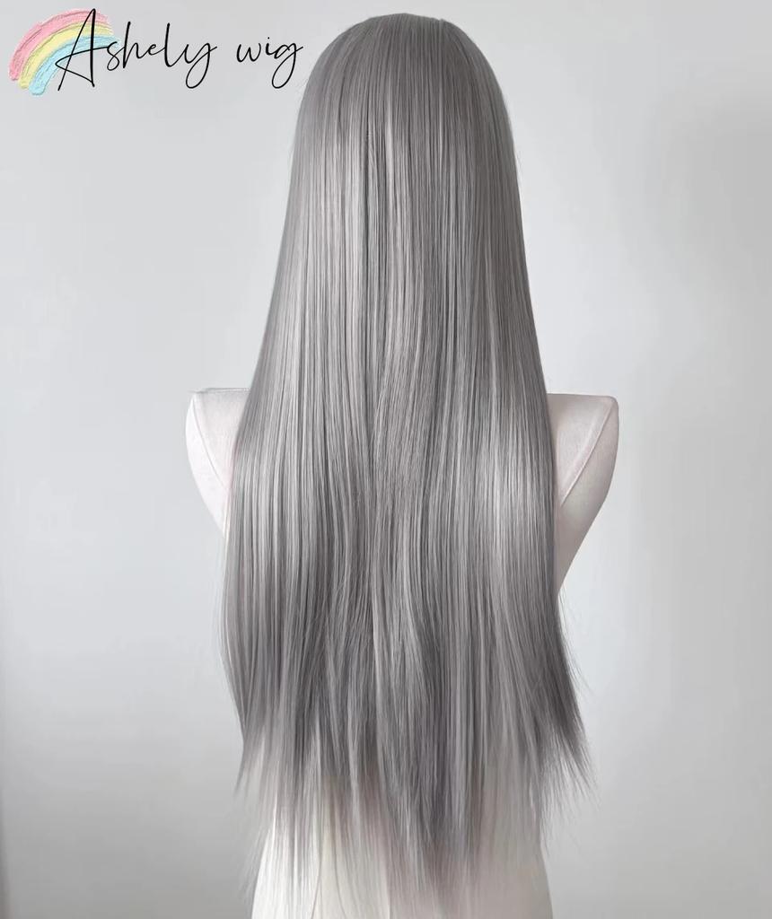 Gray Wig 26inch 13x4 Straight Lace Front Wig for Women High Quality Synthetic Wigs High Temperature Fibers Glueless Wigs Cosplay
