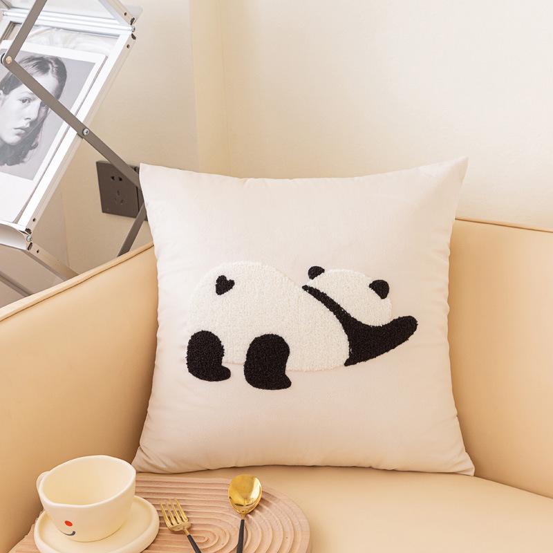 

Elegant Embroidered Panda Cushion Pillow Cover Modern Black White Pandas Sofa Cushion Case Cute Fresh Home Decor Soft Pillowcase 18x18Inch