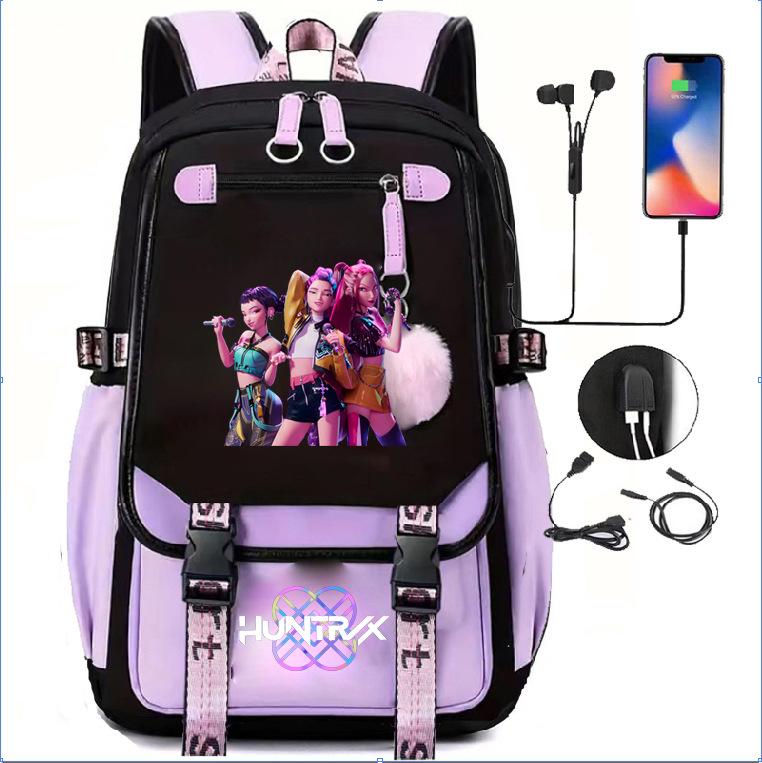 K-pop Demon Hunter Girl Group Backpack with Pompom - School and Campus Edition