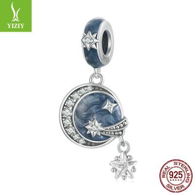 925 Sterling Silber Sternenhimmel Galaxie Anhänger, Blauer Meteor DIY Armband Perlen Zubehör Scc2369