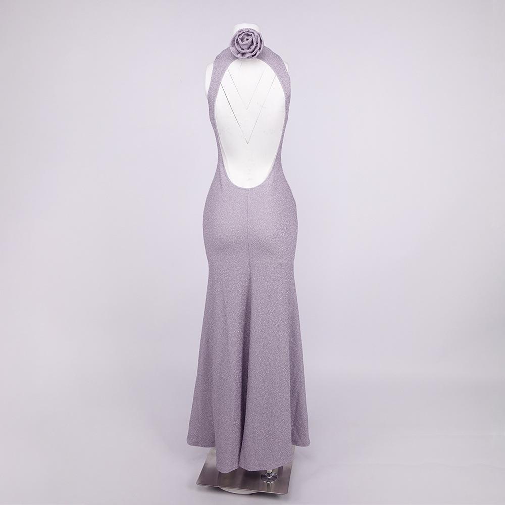 Hot-Selling Floral Halter Backless Sleeveless Gown: Sexy, Slimming, Elastic Evening Dress
