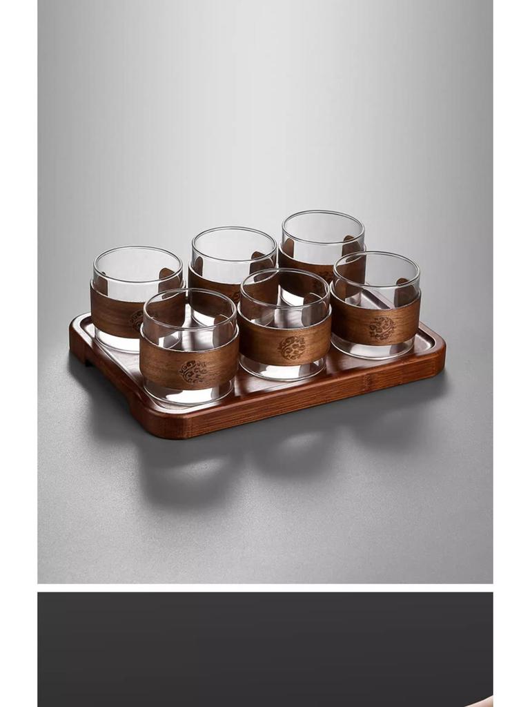 Walnut Wood Anti-Scald Glass Teacup - Japanese Kung Fu Master Tea Set for Home Use