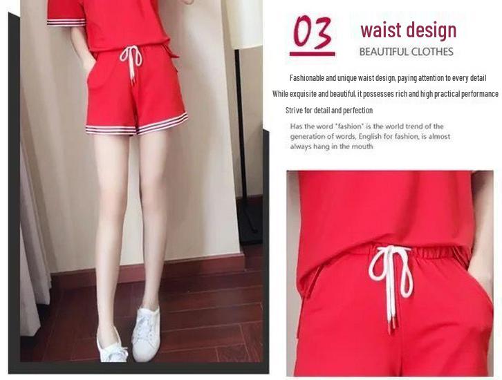 200 Jin Plus Size Women's Casual Summer Suit, Korean Style, Black Loose-Fit Short Sleeve Shorts Two-Piece Set