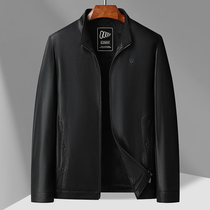 

Кожаная куртка для мужчин среднего и пожилого возраста на осень и зиму. Короткая кожаная куртка с бархатной подкладкой. Мужская ветрозащитная кожаная куртка с воротником-стойкой. 2XL