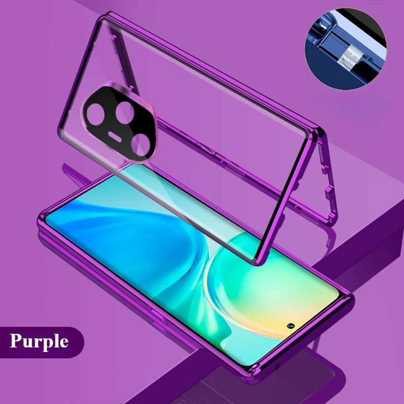 Custodia per telefono con bumper in metallo ad adsorbimento magnetico in vetro trasparente a 360° su entrambi i lati per Honor 400 400 Pro 400 Lite Fibbia nascosta Protezione obiettivo Copertura antiurto