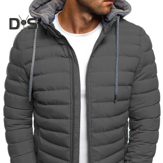 Men Cotton Jacket Hooded Drawstring Long Sleeve Zipper Placket Casual Coat Windproof Plush Lining Thickened Warm Outwear
