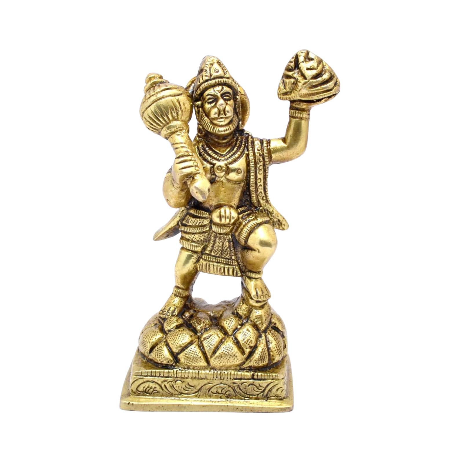 100 % Pure Brass Mahabali Hanuman With Sanjeevani Parvat Idol, Religious, Gold