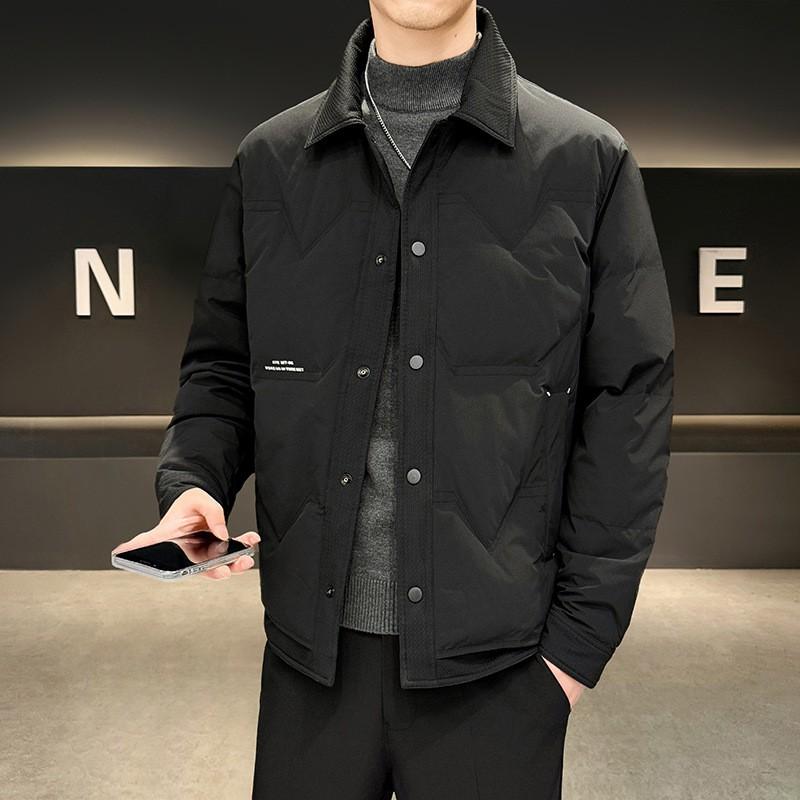Herren Winter Daunenjacke Warmer Puffer Mantel Lässig Lockerer Schnitt Umlegekragen Einfarbig Urbane Jugend