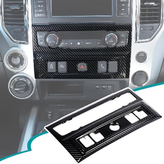 Car Console Air Conditioner Mode Button Switch Panel Trim Sticker Compatible with Nissan Titan 2016-2024 Central Control Air Conditioning Panel Cover Abs,carbon Fiber Patter