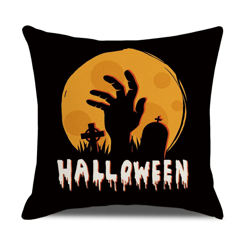 New Black and White Plaid Printed Halloween Pillowcase Orange Pumpkin Pillowcase Cushion