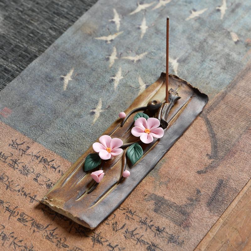 Ceramic Censer Handicrafts Peach Blossom Home Ornaments Peony Incense Incense Stick Burner Holder