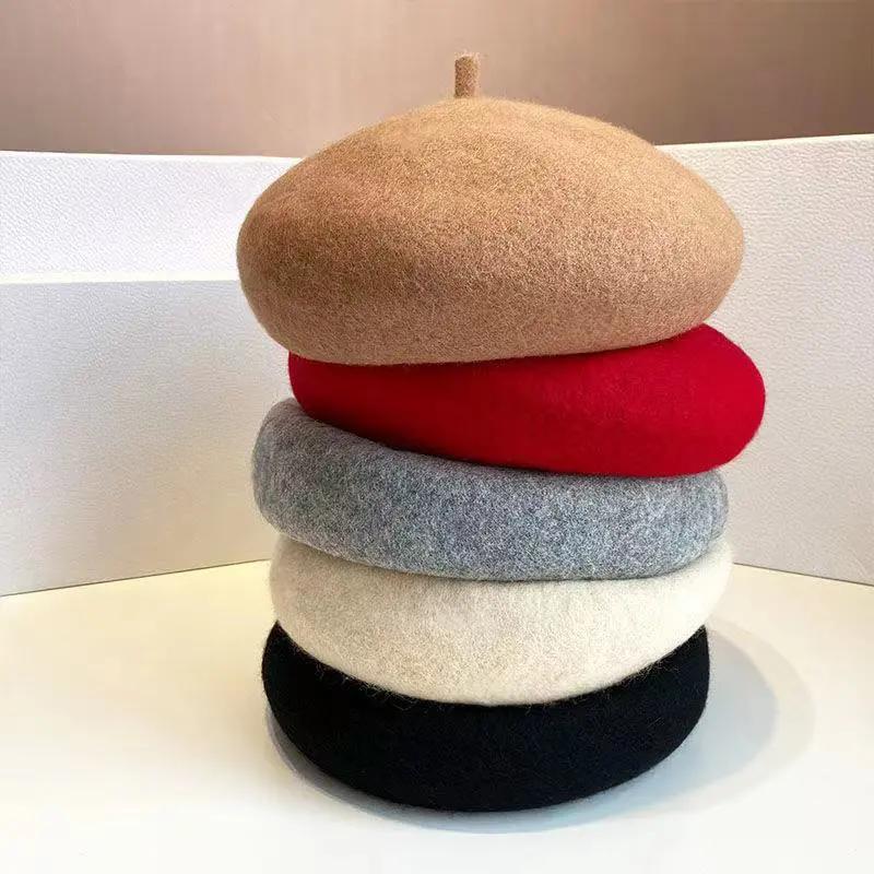 Women's Autumn and Winter Hats Plus Velvet Thickening Warm Ear Protection Knitted Hat Beret Rabbit Fur Hat Woolen Hat Women