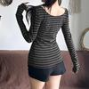 Spring Fall Women's New Japanese Basic Models Slim Long-Sleeved Striped t-Shirt Strapless Korean Street Style Y2k Thin Tops