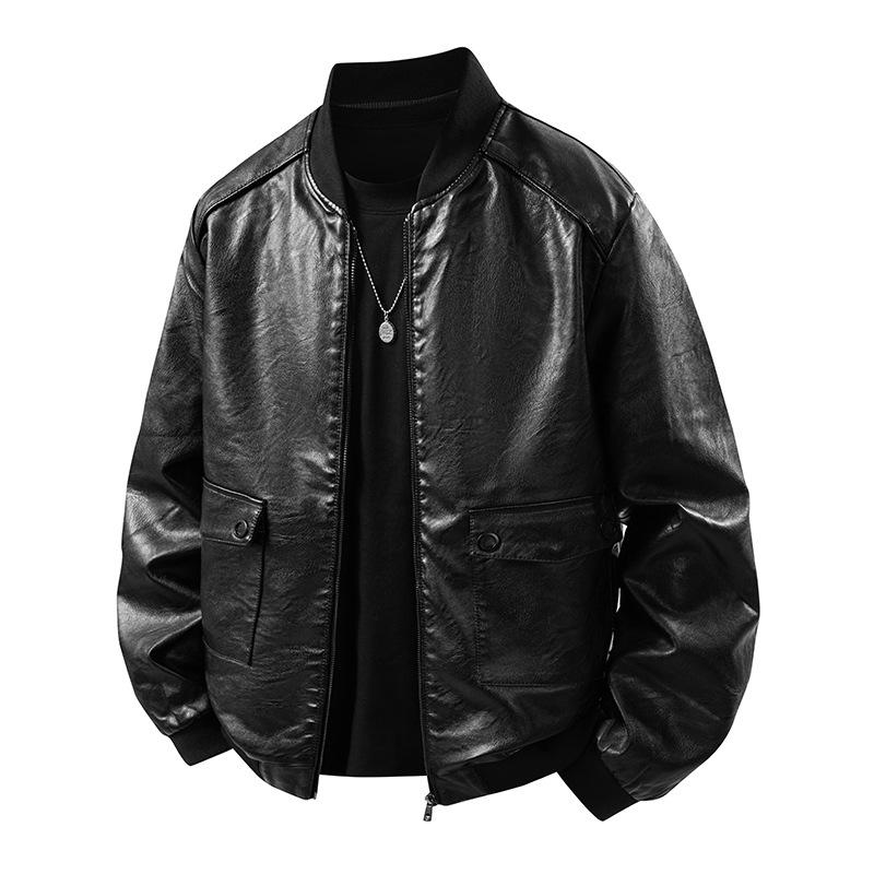

Motorcycle Leather Jacket Men s Thin Spring and Autumn Men s Korean Version Slim Fit Lapel Casual Top Faux Leather Jacket M чёрный