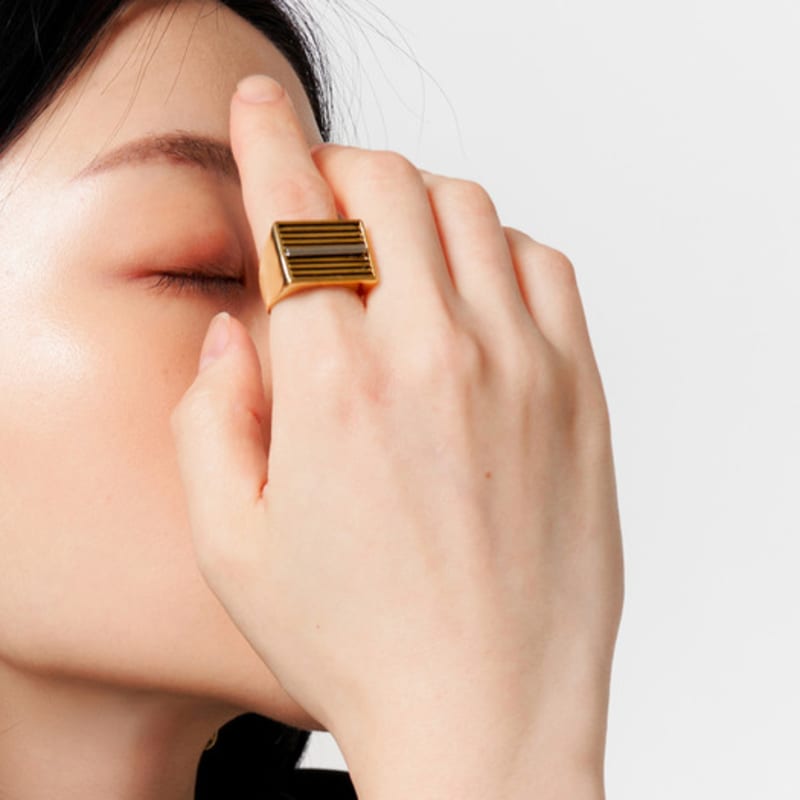PERSONAL/SERVICE SQUARE LINE RING / GOLD