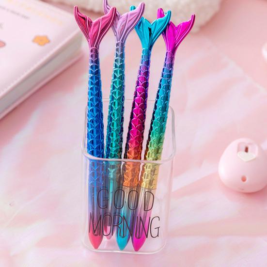 Gel Pen Mermaid-Themed 0.5mm Quick-Dry Black Ink Pen Cute Gradient Body Smooth Writing Pen for Students Journaling