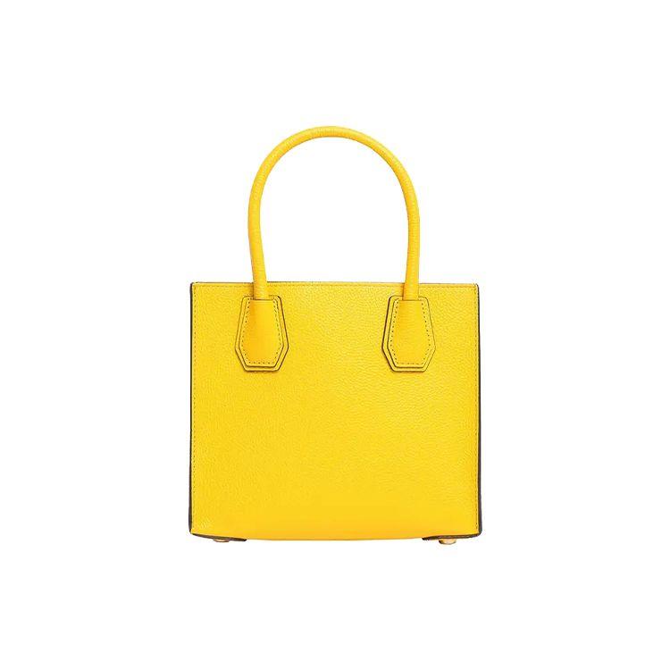 Michael Kors MK Mercer Solid Color Vintage Lock Commuter French Logo Leather Accordion Handbag Women Handbags Bright-Yellow 30F6GM9M2L-719