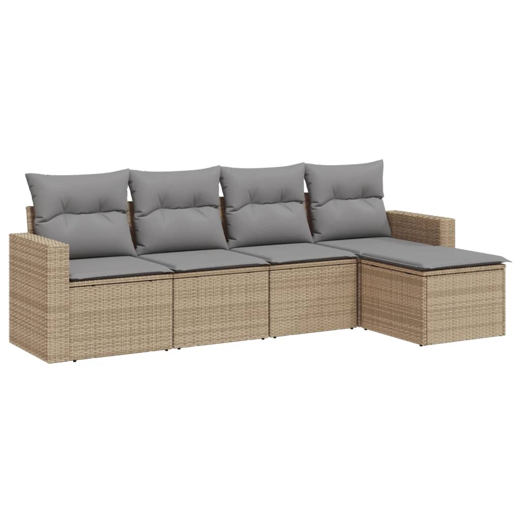 Vidaxl 5-Cz. Garden Furniture Set With Cushions, Beige, Poly Rattan