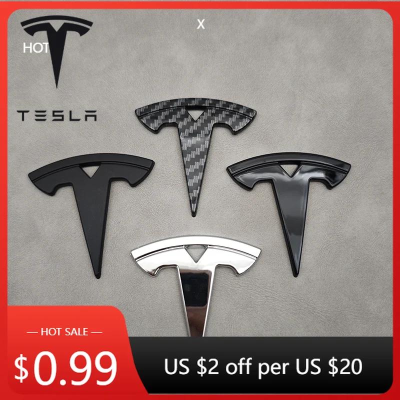 Car Sticker Tesla 3D ABS Chrome Black Logo Car Steering Wheel Cover Sticker Badge Emblem For Tesla Model 3 Y X S Decals Replacem