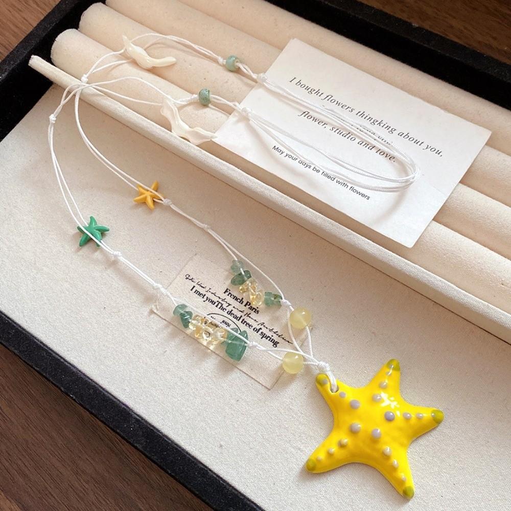 Dopamine Bead Starfish Shell Necklace Bohemian Summer Clavicle Chain Starfish Choker Vacation