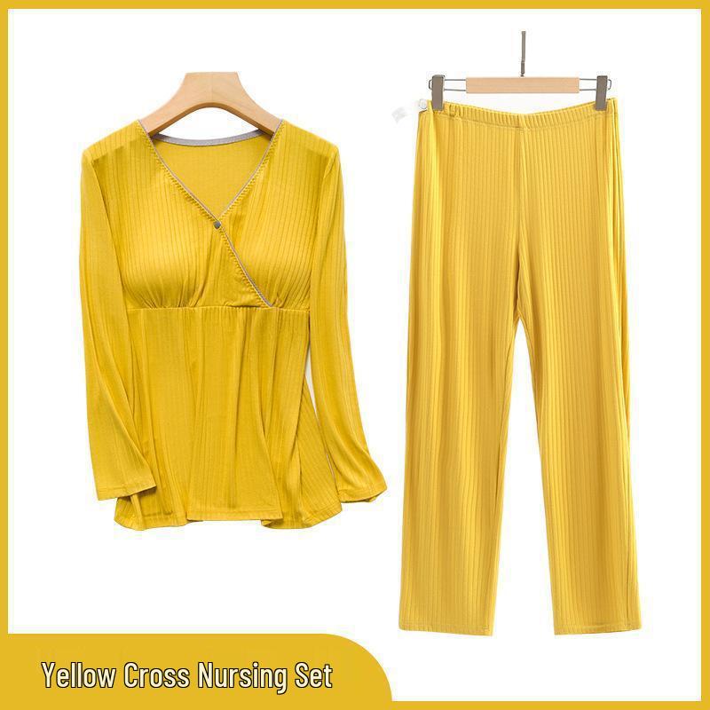 Summer Thin Modal Nursing Pajamas: Long Sleeve Set for Pregnant & Postpartum Women