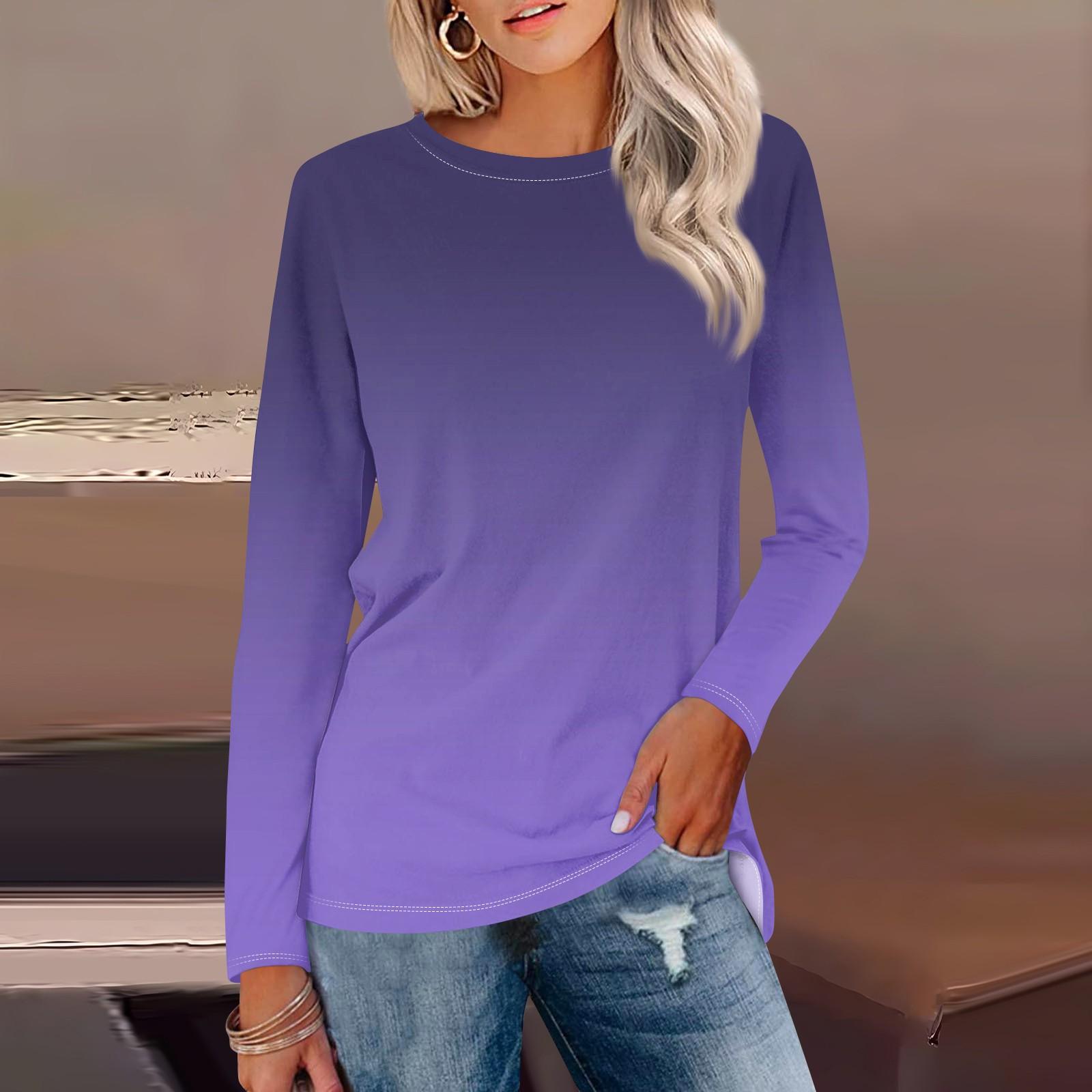 Женская рубашка с длинным рукавом и круглым вырезом с градиентным принтом — фото 15